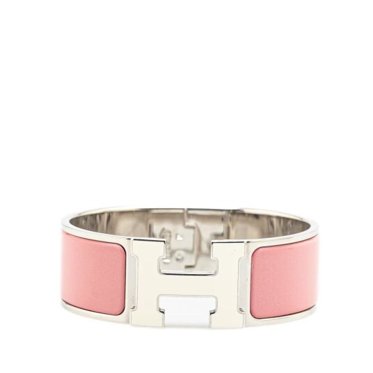 Pre-owned Hermès Wide Enamel Clic Clac H Bracelet PM Pink