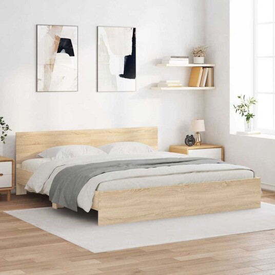 vidaXL Sengestamme med hodegatt Sonoma 193 x 203 cm Konstruert tre