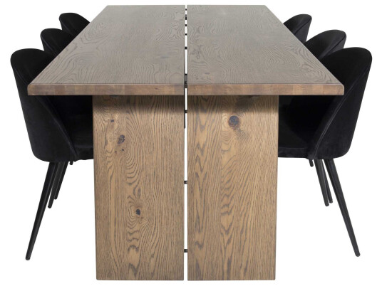 Venture Design Logger & Velvet spisegruppe Natur/svart 6 st stoler & bord 210 x 100 cm