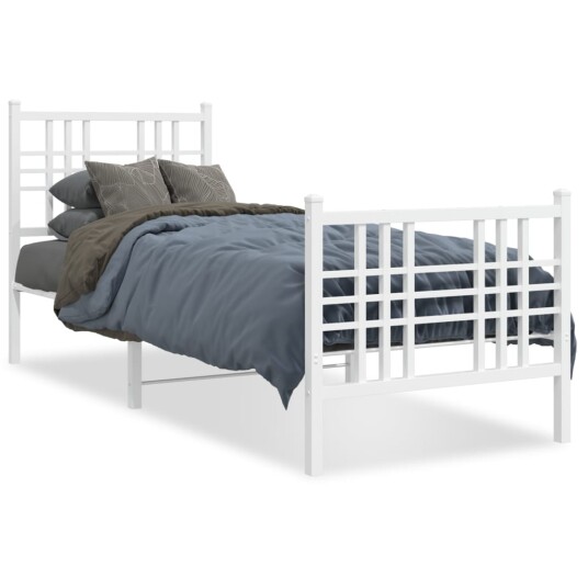 Sengeramme i metall med hode- og fotgavl hvit 75x190 cm 8721012373457
