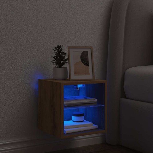 Vegghengt TV-benk med LED artisan eik 30x28,5x30 cm 8721158446619 Vegghengt TV-benk med LED artisan eik 30x28,5x30 cm 8721158446619