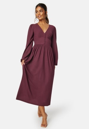 BUBBLEROOM Structure Button Midi Dress Wine-red XL BUBBLEROOM Structure Button Midi Dress Wine-red XL