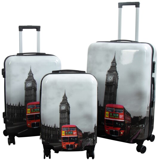 Borg Living Koffertsett - 3 stk. - Koffert med motiv - Big Ben - Hardcase lettvektskoffert med 4 hjul Borg Living Koffertsett - 3 stk. - Koffert med motiv - Big Ben - Hardcase lettvektskoffert med 4 hjul
