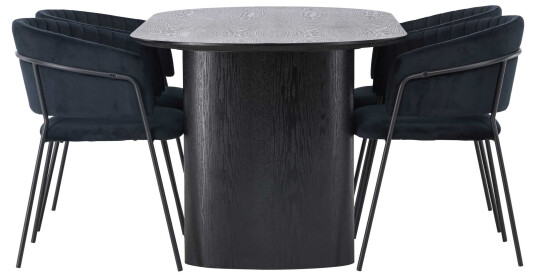 Venture Design Isolde & Selma spisegruppe Svart/svart 4 stoler & bord 180 x 90 cm