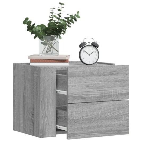  Veggmonterte nattbord 2 stk grå sonoma 45x30x35 cm 848336