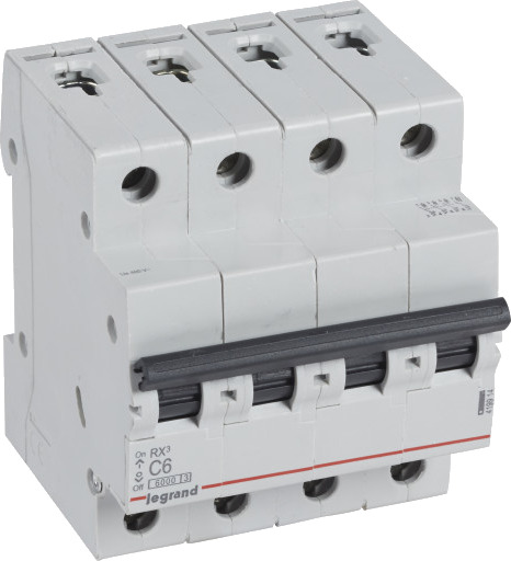 Legrand 3 stk RX³ MCB automatsikring C6 4P 4M 6kA Legrand 3 stk RX³ MCB automatsikring C6 4P 4M 6kA