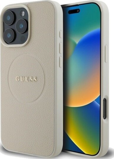 GUESS Grained Gold Ring MagSafe Mobildeksel til iPhone 16 Pro Max - Beige GUESS Grained Gold Ring MagSafe Mobildeksel til iPhone 16 Pro Max - Beige