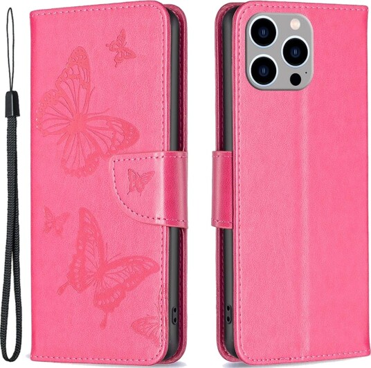 Trolsk Lommebokdeksel Sommerfugler (iPhone 15 Pro) Rosa