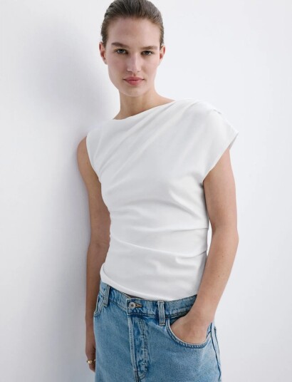 Mango Asymmetric Ruched Top White XS