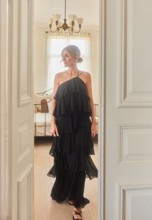 Andrea Norrman X Bubbleroom Andrea One Shoulder Flounce Top Black XL