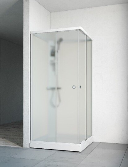 Macro Flow Rett Dusjkabinett, m/armatur 81x81 cm, Hvit/Ice glass, Hvit bakvegg