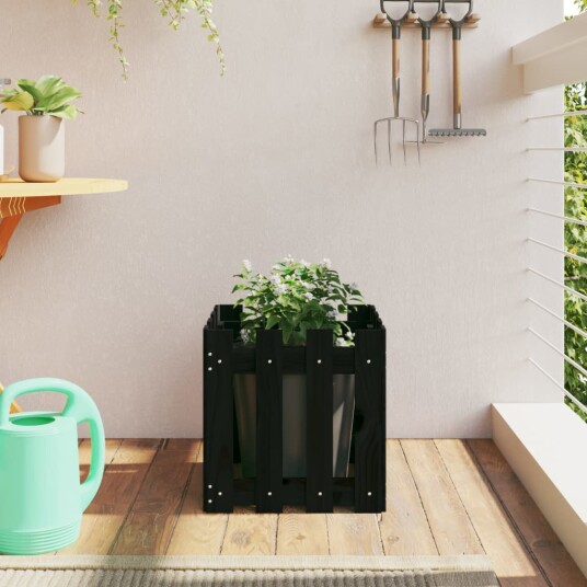 Plantekasse med gjerdedesign svart 40x40x40 cm heltre furu
