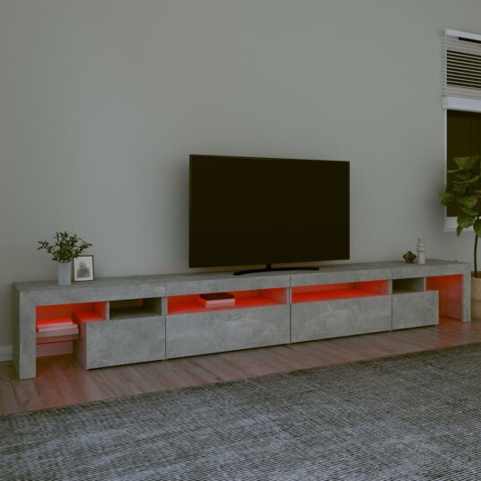 TV-benk med LED-lys betonggrå 290x36,5x40 cm 8720845649531
