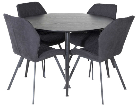 Venture Design Dipp & Gemma spisegruppe Svart/svart 4 st stoler & bord 115 cm