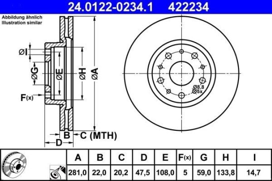 Bremseskive ATE 24.0122-0234.1