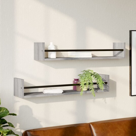  Vegghyller med stenger 2 stk grå sonoma 80x16x14 cm 8721012126039