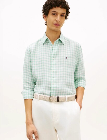 Tommy Hilfiger Linen Essential Gingham Rf Shirt   Green   L