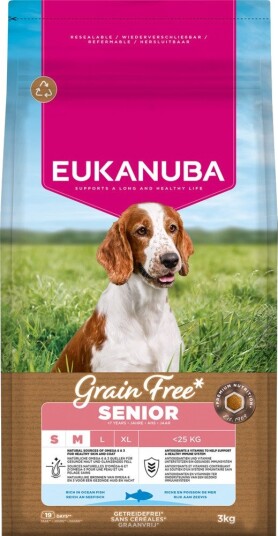 Eukanuba Tørrfôr Senior Grain Free Small & Medium Med Sjøfisk 3 kg Eukanuba Tørrfôr Senior Grain Free Small & Medium Med Sjøfisk 3 kg