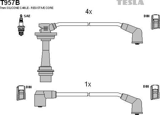 Tennplugg kabelsett TESLA T957B