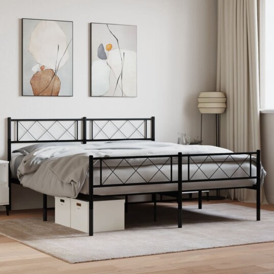 vidaXL Sengeramme i metall med hode- og fotgavl svart 120x190 cm 8721012190719