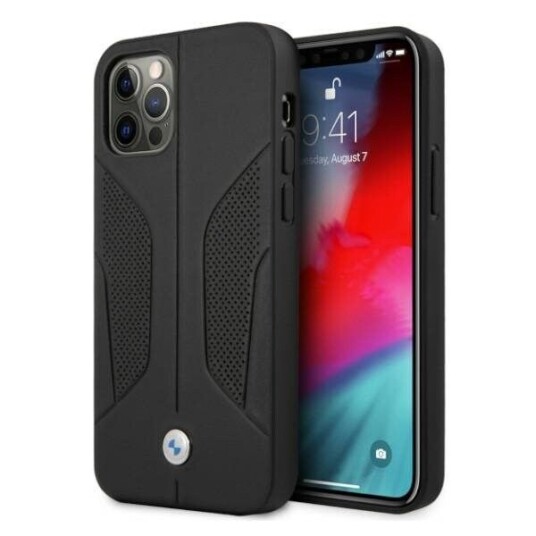 BMW Hardt Deksel til iPhone 12/12 Pro med Perforert Lær - Svart