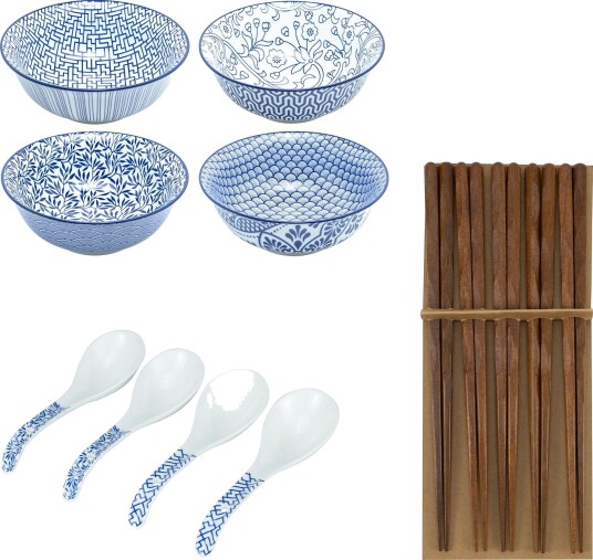 Mareld Akio ramen bolle med skje og spisepinner 4 pakning