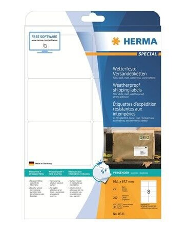 HERMA Special Polyester Matte - 99.1 x 67.7 mm 200 label(s) (25 sheet(s) x 8) shipping film labels