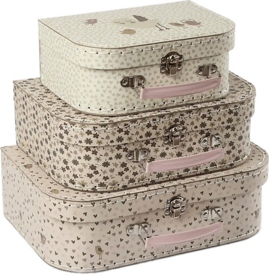 Smallstuff Suitcase Set L M S Hearts Birds And Flowers ROSE MIX 29.2X19X9.5AND 25.2X17.7X8.5AND 20X14.5X8 cm