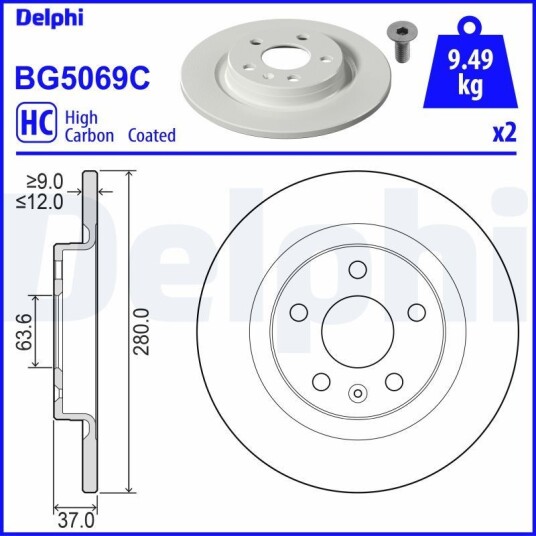 Bremseskive DELPHI BG5069C Bremseskive DELPHI BG5069C