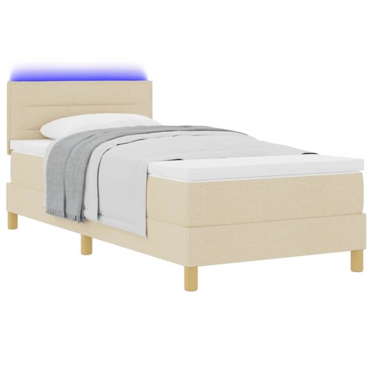 Boksfjær seng med madrass & LED Krem 80x200 cm Stoff