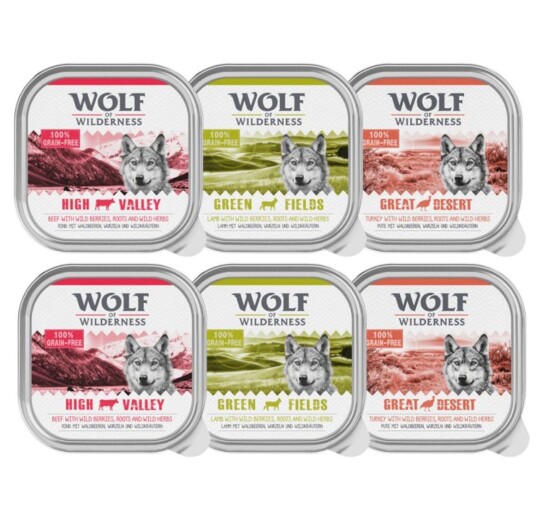 Økonomipakke Wolf of Wilderness Adult 24 x 300 g - 24 x 300 g: Mixpakke: Storfe kalkun lam