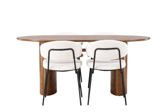 Venture Design Isolde & Chico spisegruppe Hvit/natur 4 stoler & bord 180 x 90 cm
