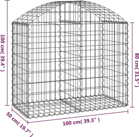 vidaXL Gabionkurv buet 100x50x80/100 cm galvanisert jern