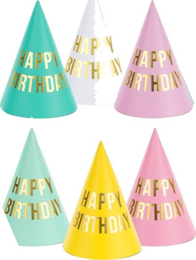 6 stk Happy Birthday Partyhatter i Forskjellige Farger