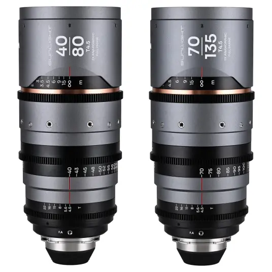 Laowa Sunlight 40 80mm/70 135mm T4.5 2x Bundle. Anamorphic Zoom Amber Arri PL