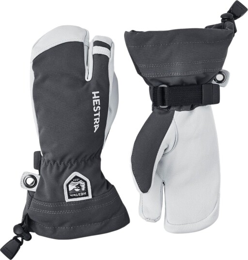 Hestra Army Leather Heli Ski, 3-finger Skihansker, Junior, Grey 3