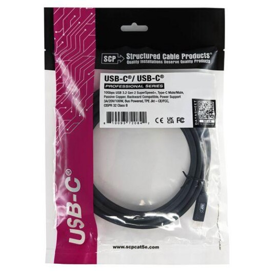 SCP Kabel USB-C > USB-C- 1 m M-M 20Gbps 5A