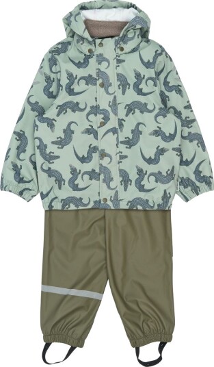 Mikk line Pu Rain Set Aop W. Susp/104 Khaki green 104