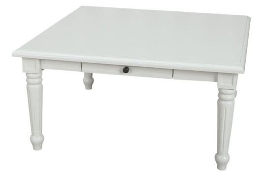 Amaretta sofabord 100x100 cm med 1 skuffe antikk hvit, antikk patinert.
