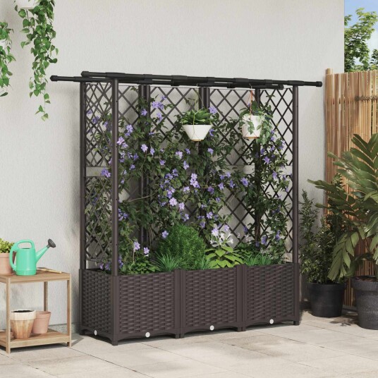 vidaXL Hevet Bed med Trellis og Tak Brun 163,5 x 40 x 136 cm PP