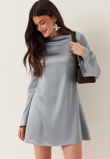 Bubbleroom Satin Trumpet Sleeve Short Dress Bubbleroom Satin Trumpet Sleeve Short Dress