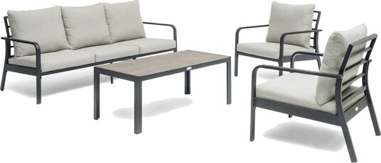 Hillerstorp Hånger sofagruppe Svart med beige pute 3 sitssoffa 2 fåtöljer & bord 120x60 cm Svart