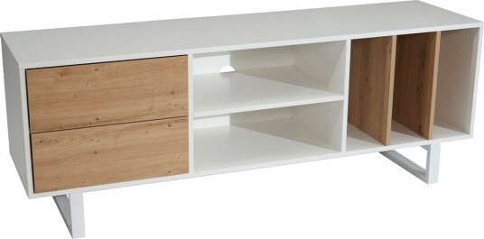 Lavbord Wohnling moderne sponplate, 2 skuffer, oppbevaringsbrett, metallben, moderne stil Hvit, eik - Hvit, eik