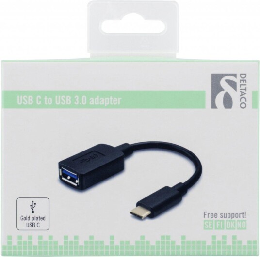 Deltaco USB 3.1 Type A til Type C Adapter 15 cm Svart