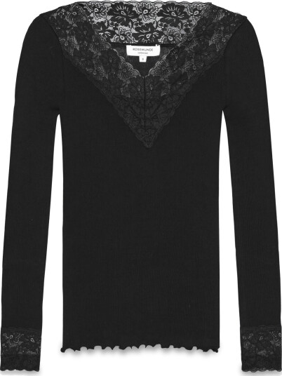 Rosemunde Rwbernadine Organic Ls V-Neck Lace - Black - M