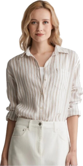 Relaxed fit stripete linskjorte DRY SAND 40