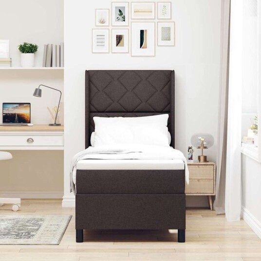 Box Spring Seng med Madrass Mørk Brun 90x190 cm Stoff