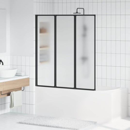 vidaXL Sammenleggbar Dusjskjerm Svart Og Full Frost 132 x 2 x 140 cm