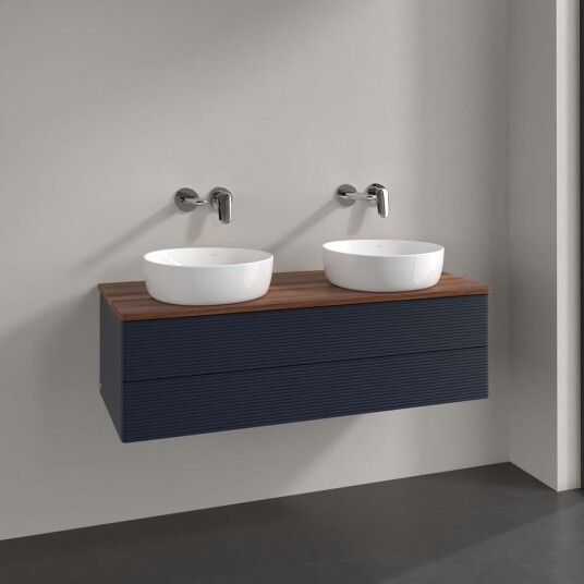 Villeroy & Boch  Antao Servantskap med 2 skuffer 120x50x36 cm m/lys Blå Matt/Valnøtt