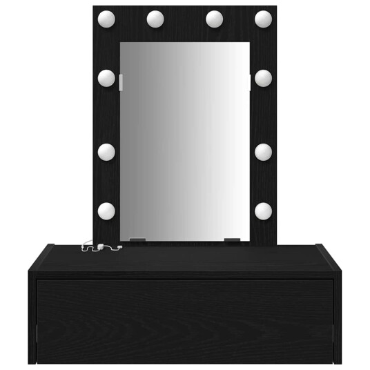 Veggmontert sminkebord med LED lamper Svart eik